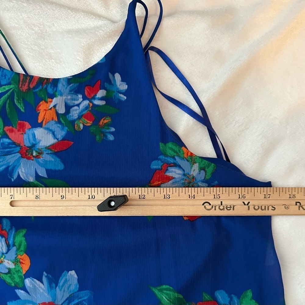 Lauren Ralph Lauren Floral Georgette Sleeveless High Low Dress Blue 4 - Picture 6 of 10